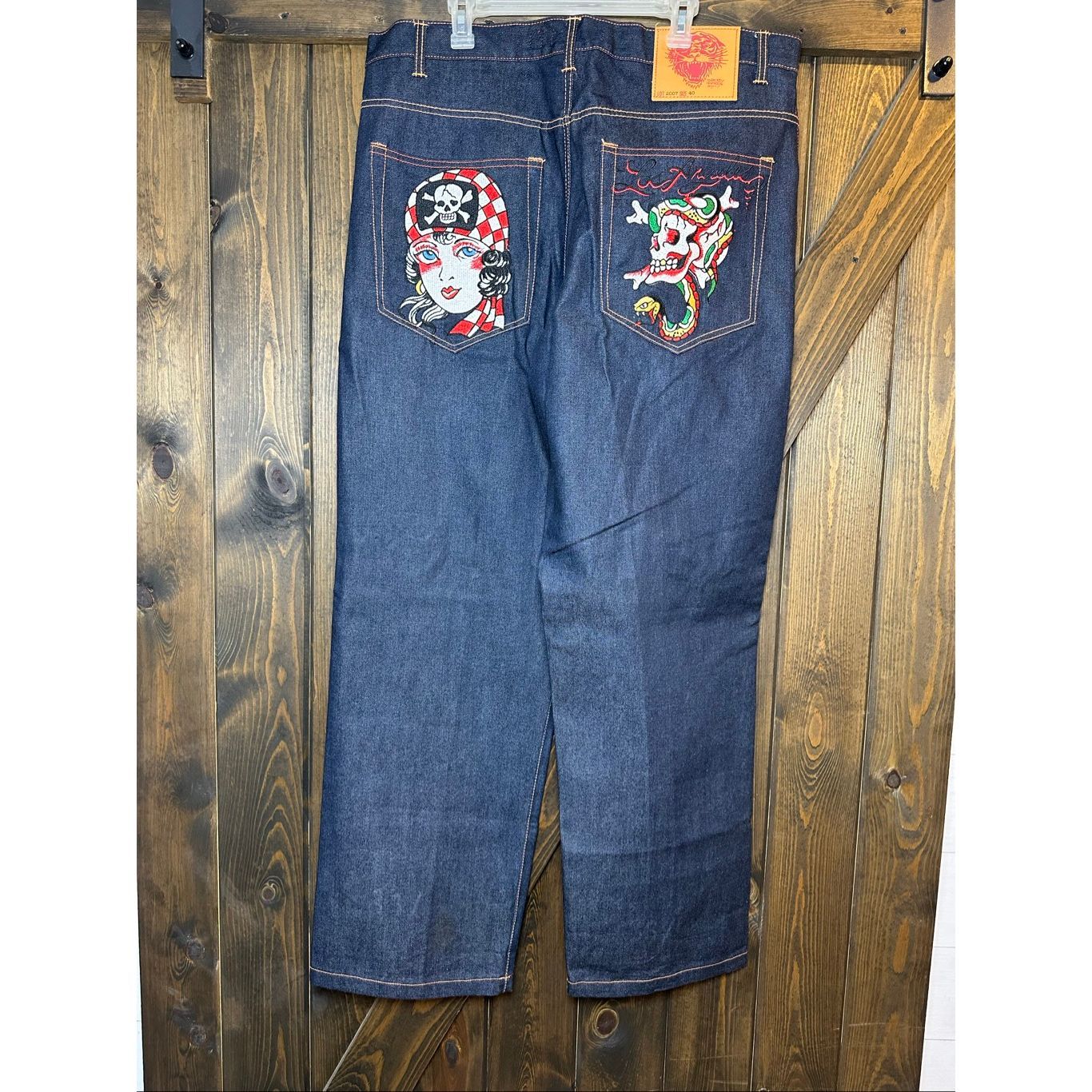 Ed Hardy Denim Jeans Y2k 2007 Crazy Lady Embroidered Vintage Button Fly